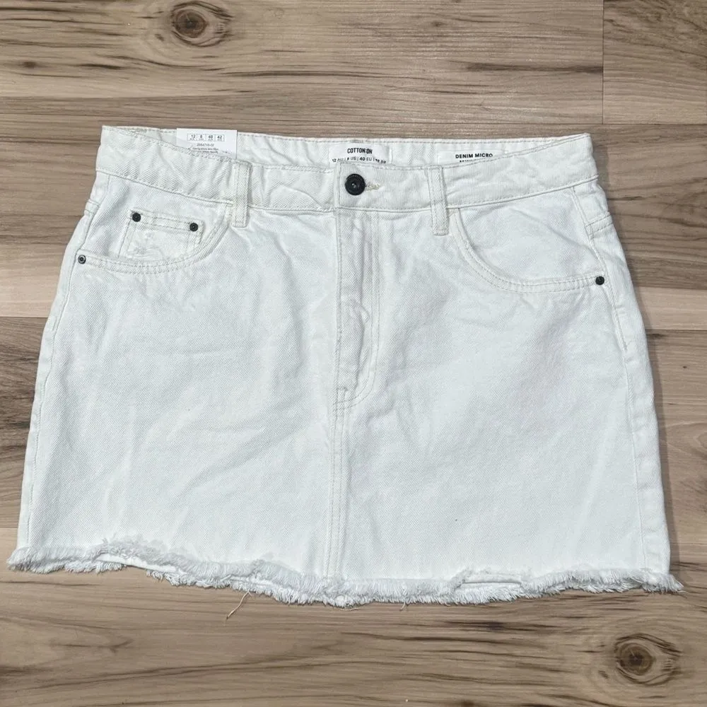 NEW Cotton On Denim Micro Mini Skirt White Women’s 8 - Image 2
