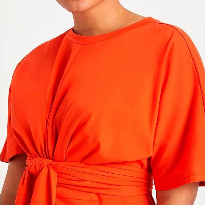 ELOQUII Cross Front Flutter Sleeve Dress Size 16 Red Tie Waist Knee Length - Image 2