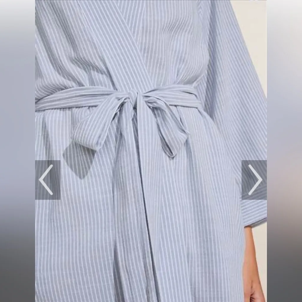 NWT Eberjey "Nautico" blue and white striped robe size Medium - Image 2