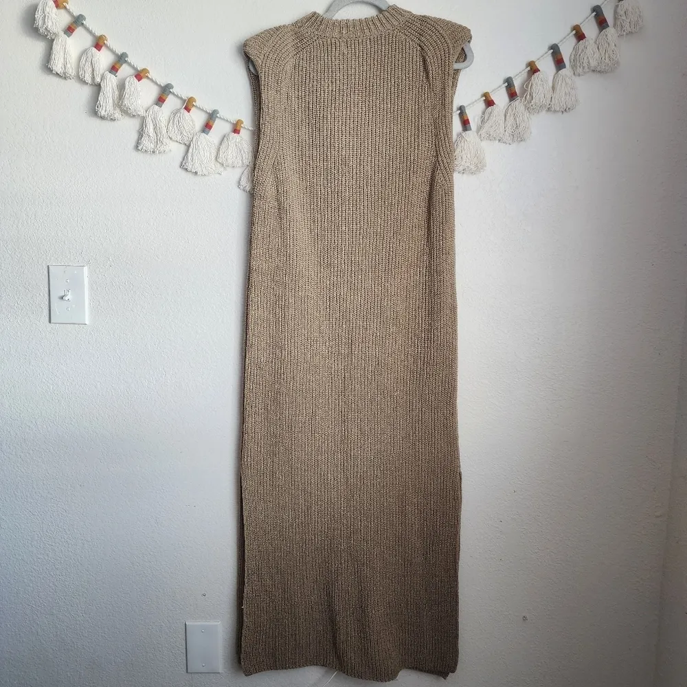 Mable Cable Open Knit Beige Tan High Neck Padded Maxi Dress Boho Modest Neutral Brown Size M - Image 2