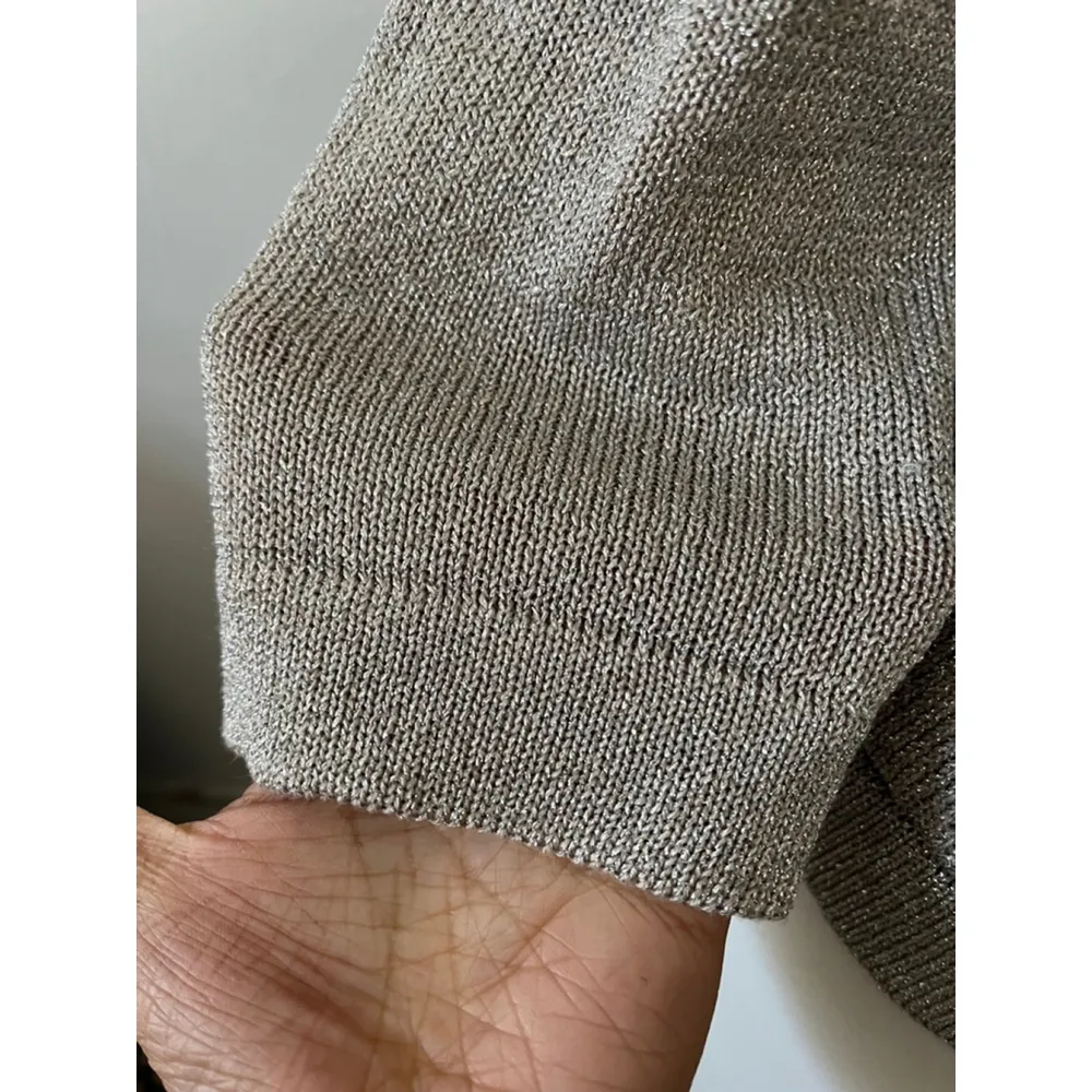 Talbots Silver Shimmery Linen Blend Sparkly Cardigan Sweater Size Medium - Image 4