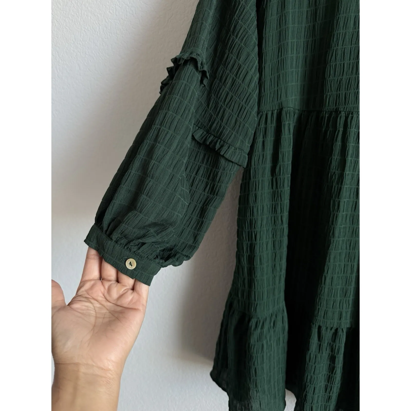 Listicle Women's Small Tiered Tunic Long Sleeve V-Neck Dress Green Flowy Boho - Image 5