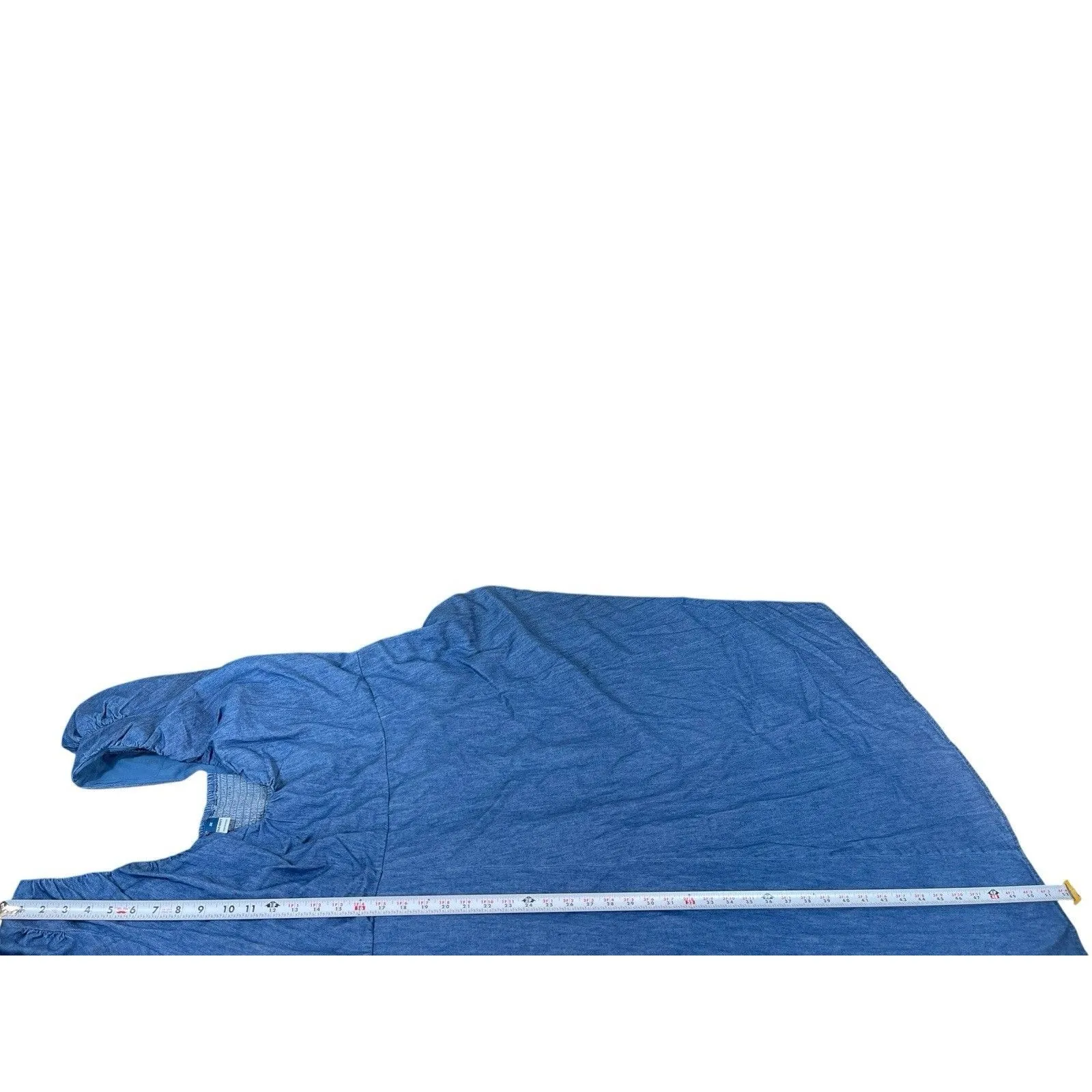 Old Navy 3X Blue Denim Midi Dress Puff Sleeve Empire Waist Smocked Back Coquette - Image 10