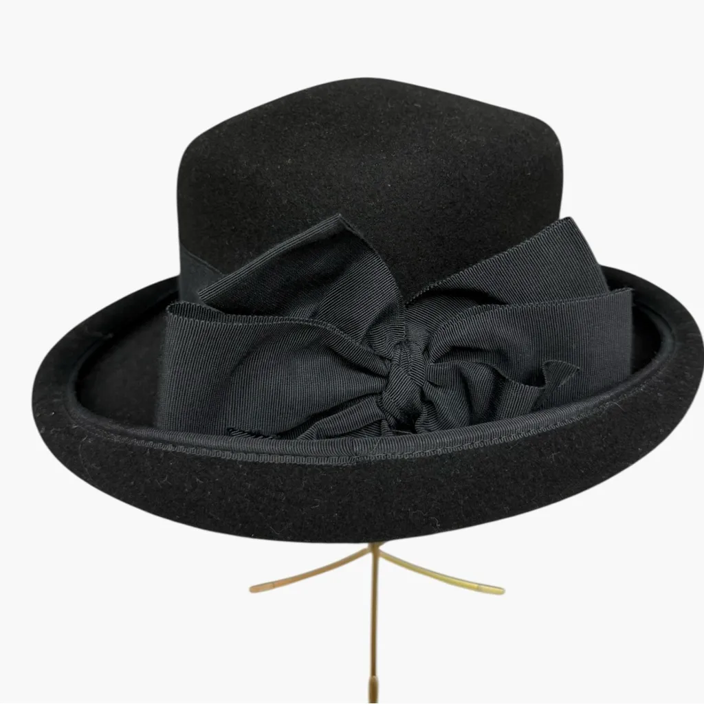 Vintage Brooks Brothers Black Pork Pie Hat Bow Accent Vintage Wool Large Fit - Image 6