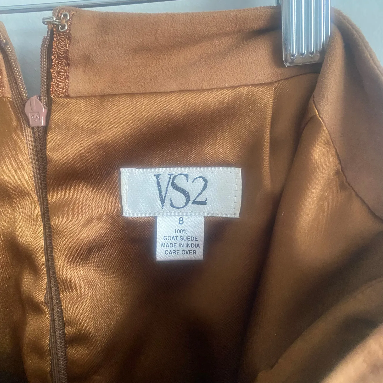 VS2 Vintage Brown 100% Goat Suede‎ High Rise Above Knee Length Skirt Y2K Size 8 - Image 4