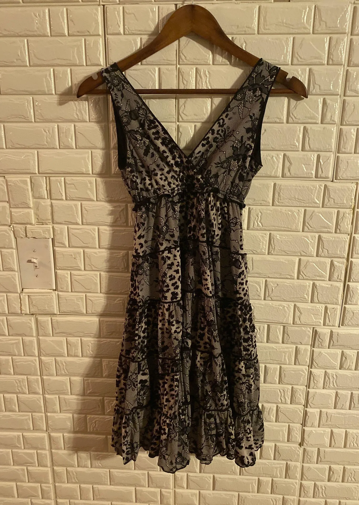 .  Dress Tiered Sleeveless Ruffle Nylon Black White Womens  Size PP - Image 2