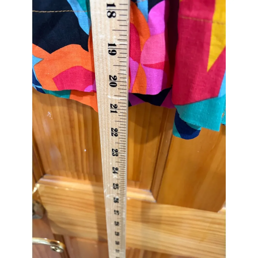 Oliviaceous Linen Blend Tie Front Blouse S Bright Floral Puff Sleeve Boho Top - Image 5