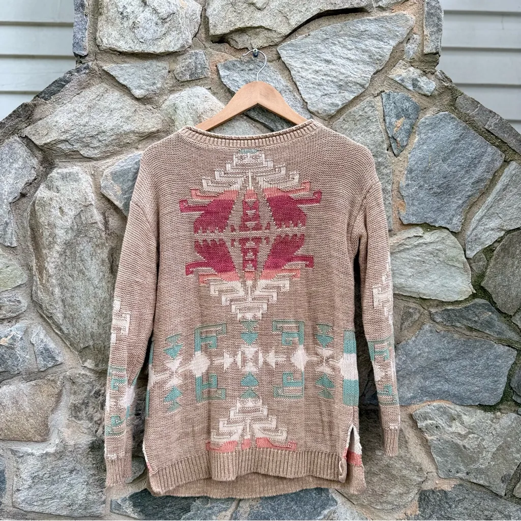 Ralph Lauren Intarsia Knit Aztec Patterned Tan Sweater - Image 6