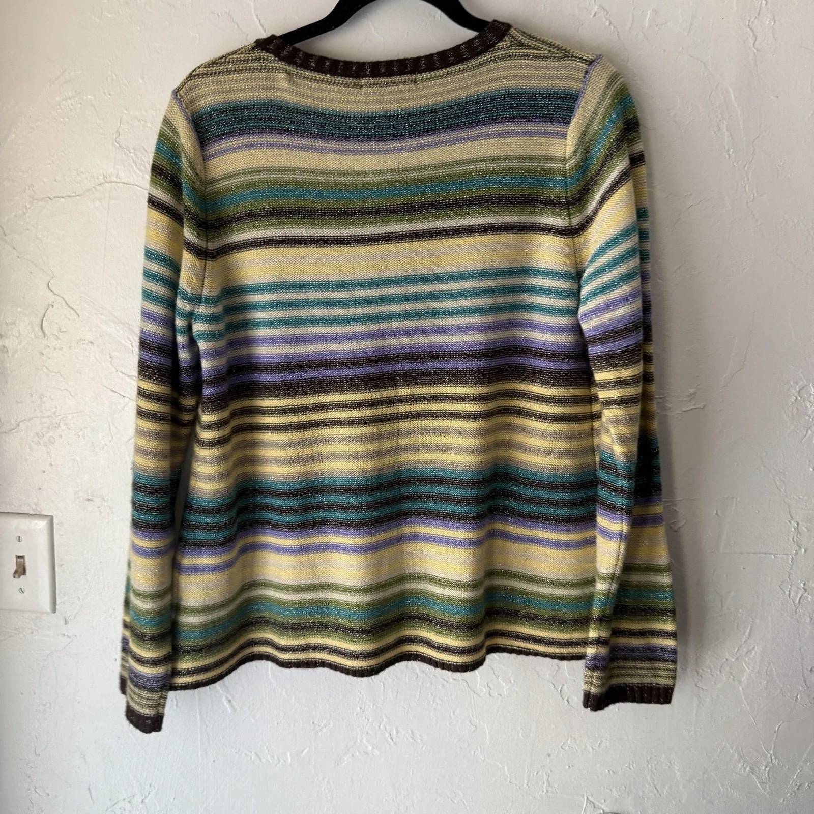 Mountain Lake Sweater Y2k Large Petite Multicolor Stripe Button Front Cardigan - Image 7