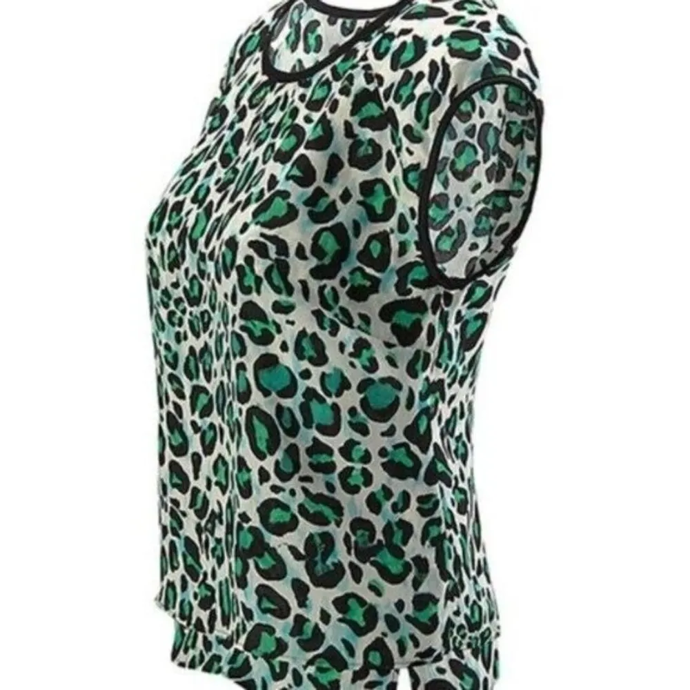CAbi # 3260 Green Animal Print Jungle Top Womens Size Med Green Black Sleeveless - Image 3