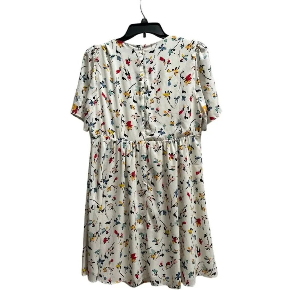 MadewellFloral Print Empire Waist Dress with Bow Detail Short Sleeve  Dress - Image 3