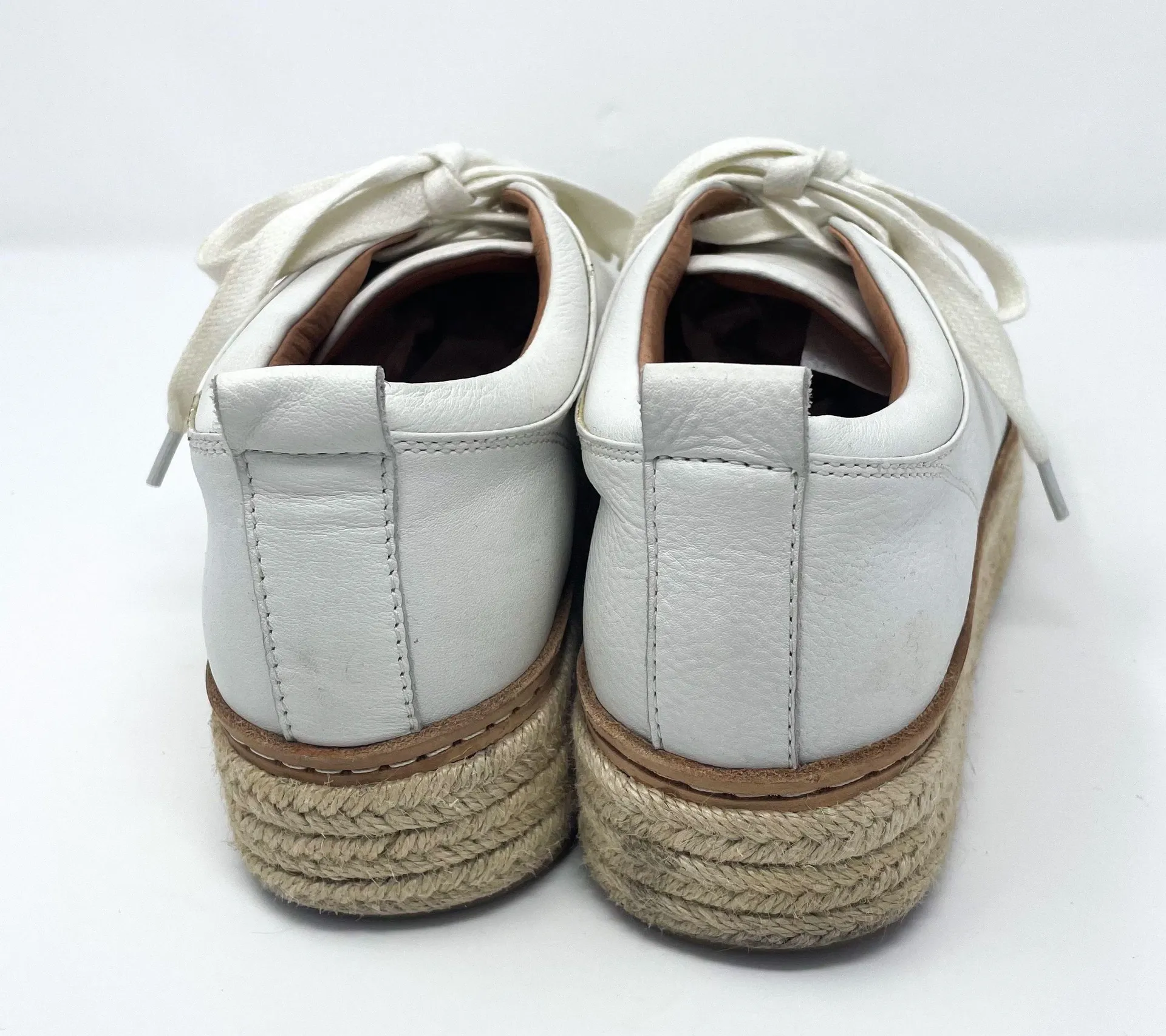 White Leather Lace up Platform Espadrille Sneakers - Image 7