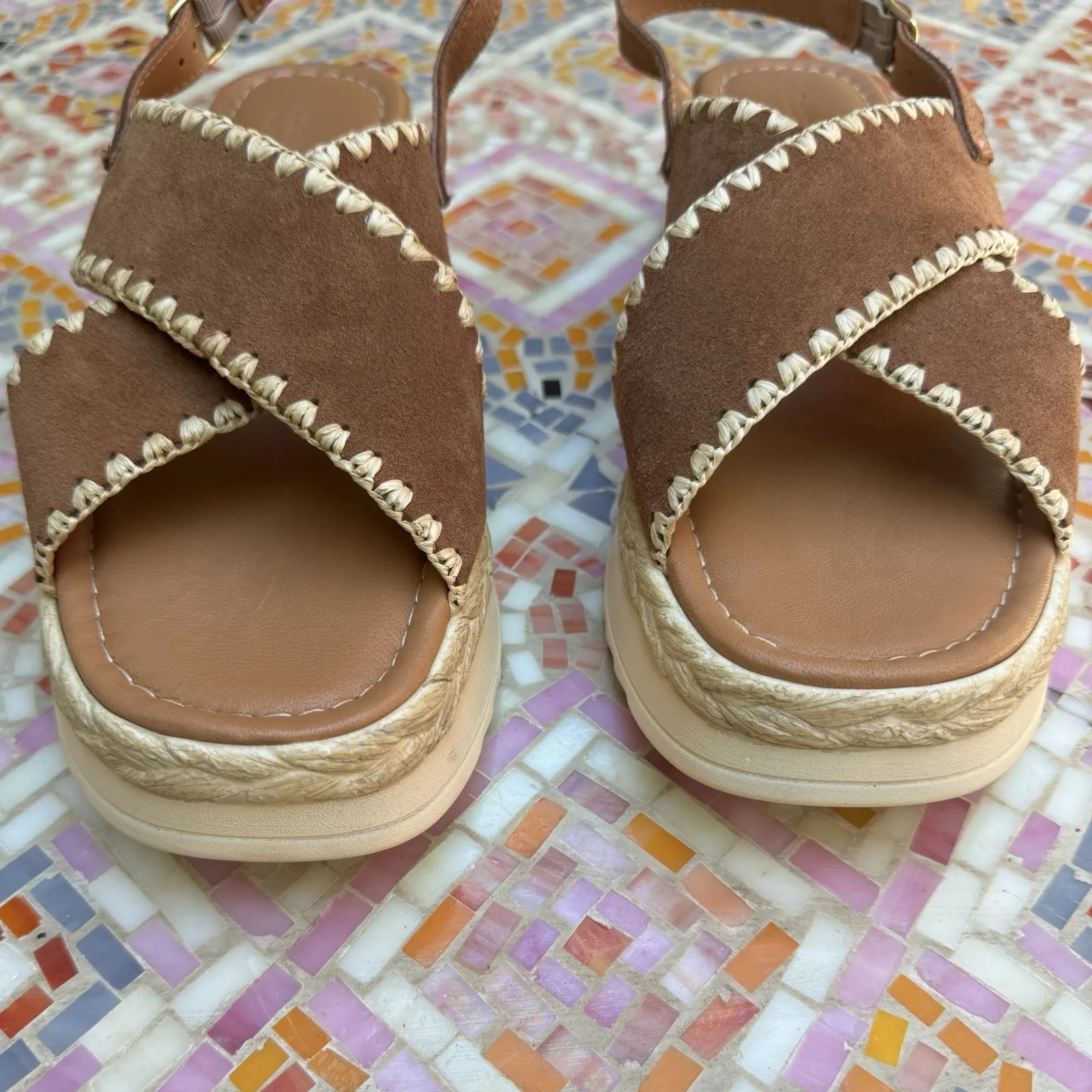 Fabio Maggenti‎ Italy Leather Platform Brown Sandals Espadrille Shoes Size 9.5 - Image 2