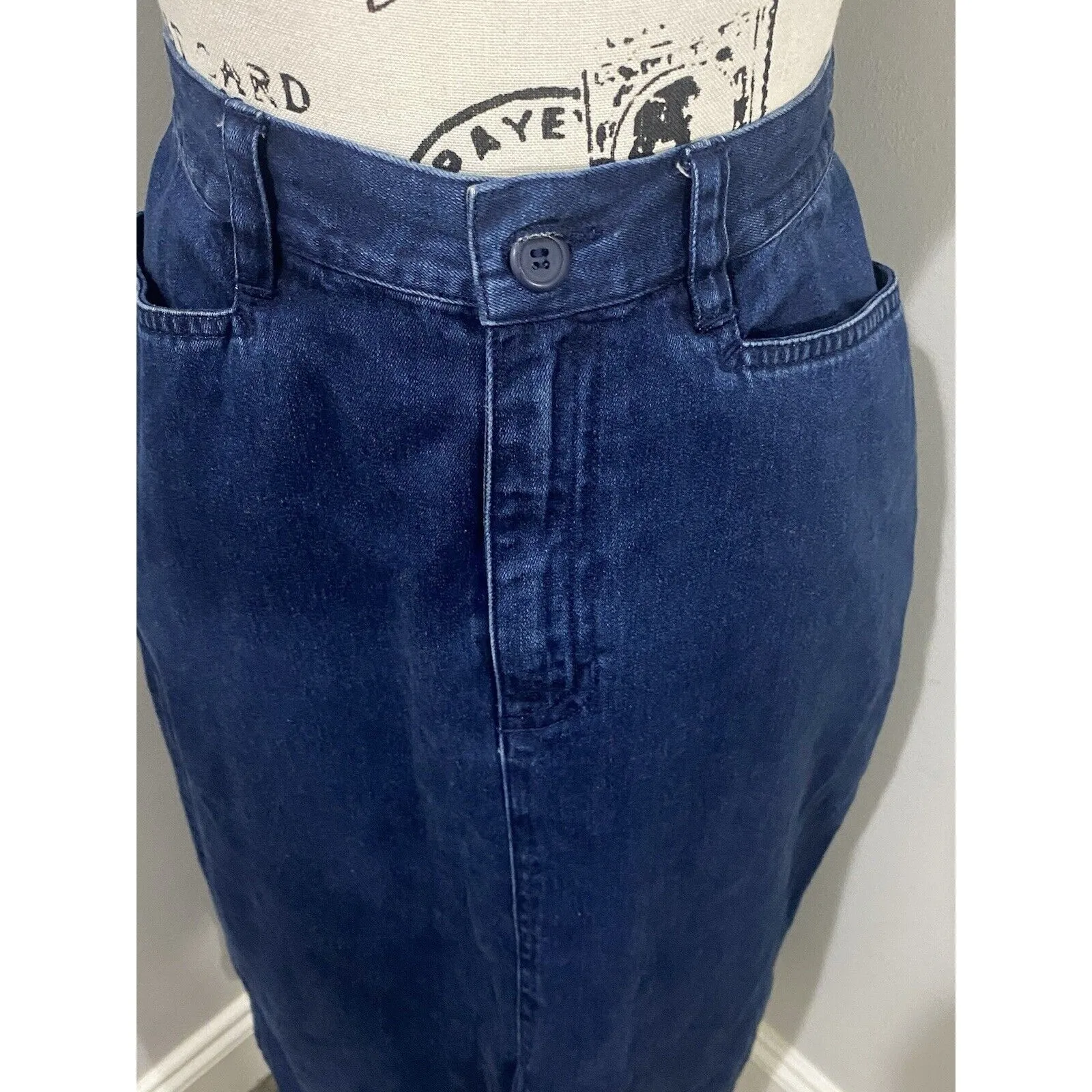 Vintage Lizware Front Split Cotton Long Navy Denim Skirt Size10 Blue Size 10 - Image 5