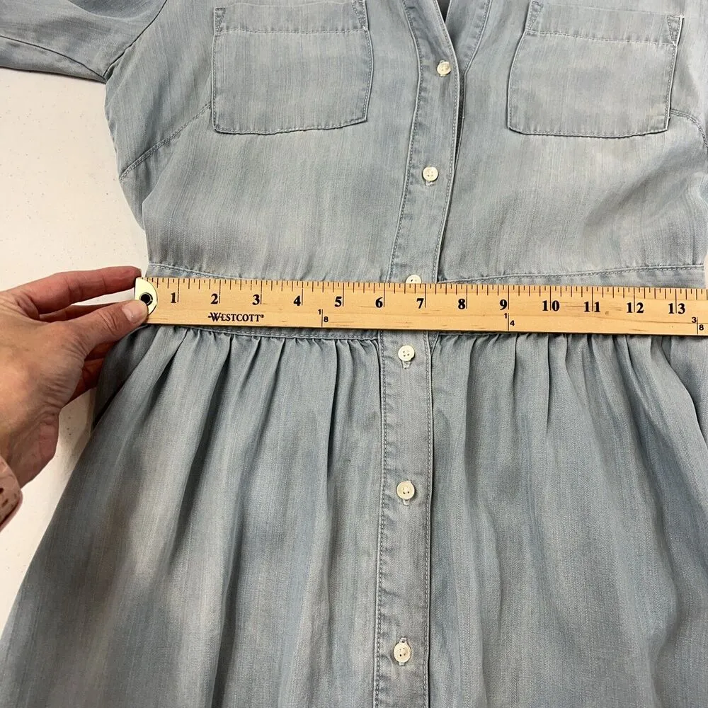 Sam Edelman Women's size 6 Blue Tessie Chambray Shirt Dress w Shoulder Zips - Image 14