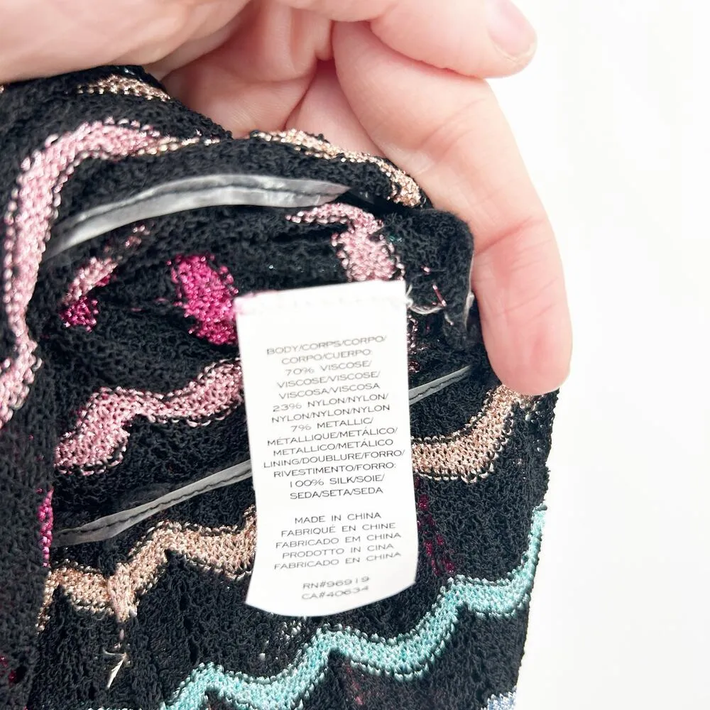 Marc Jacobs Womens Metallic Chevron Zigzag Striped Crochet Knit Babydoll Dress M - Image 6