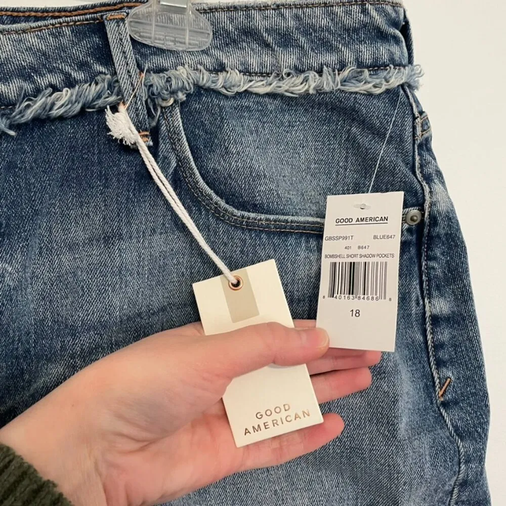 NEW NWT GOOD AMERICAN Plus Size Bombshell Shadow Pocket Jean Shorts Button Fly - Image 10