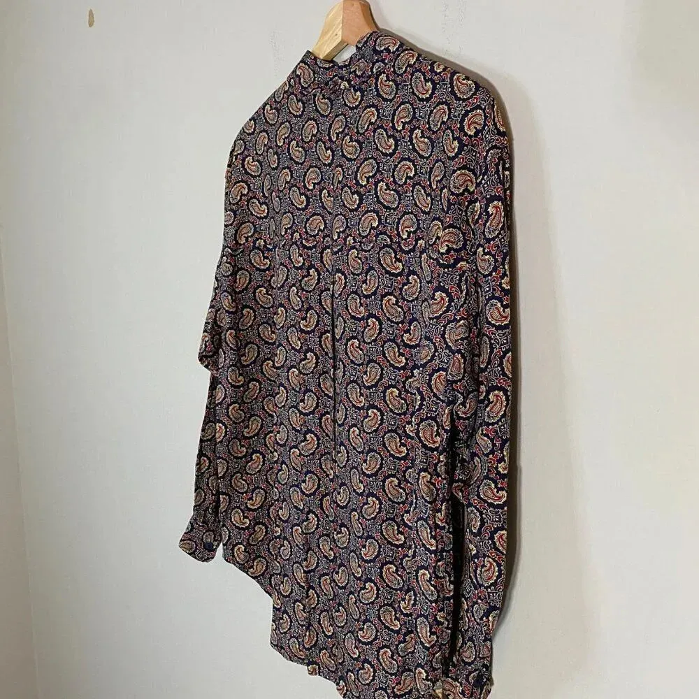Vintage Liz Sport Women's Sz Small Long Sleeve Button Up Paisley Navy Blouse Top - Image 14