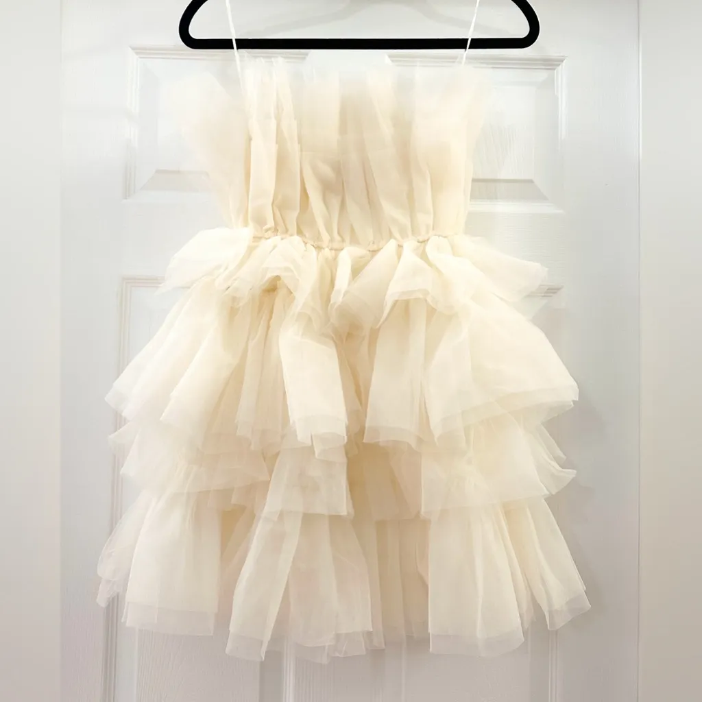 NEW Vici Lillie Tulle Strapless Mini Dress White Cream sz XS - Image 9