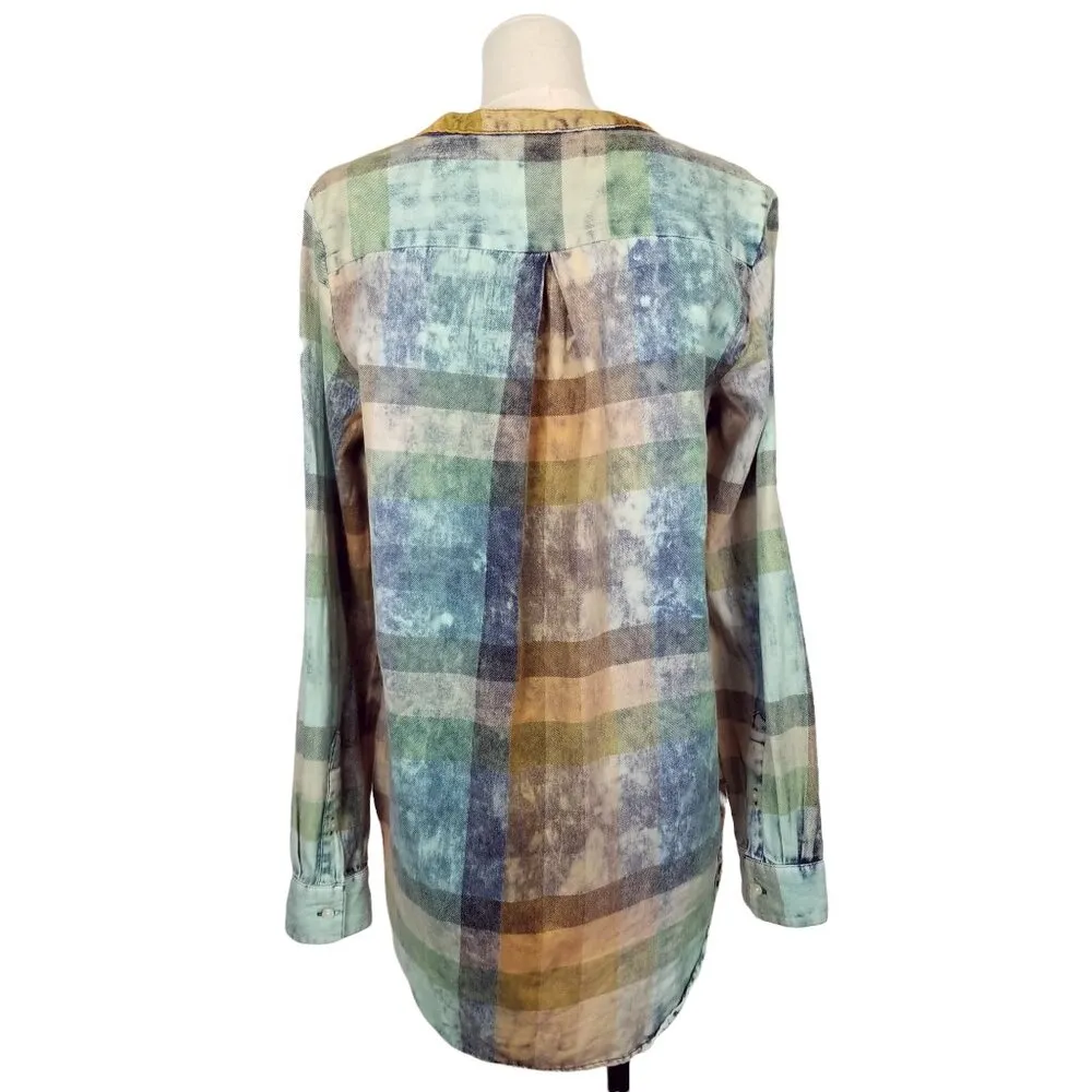 Anthropologie Isabella Sinclair Ruffle Plaid Bleach Dye Tunic Sz Small - Image 4