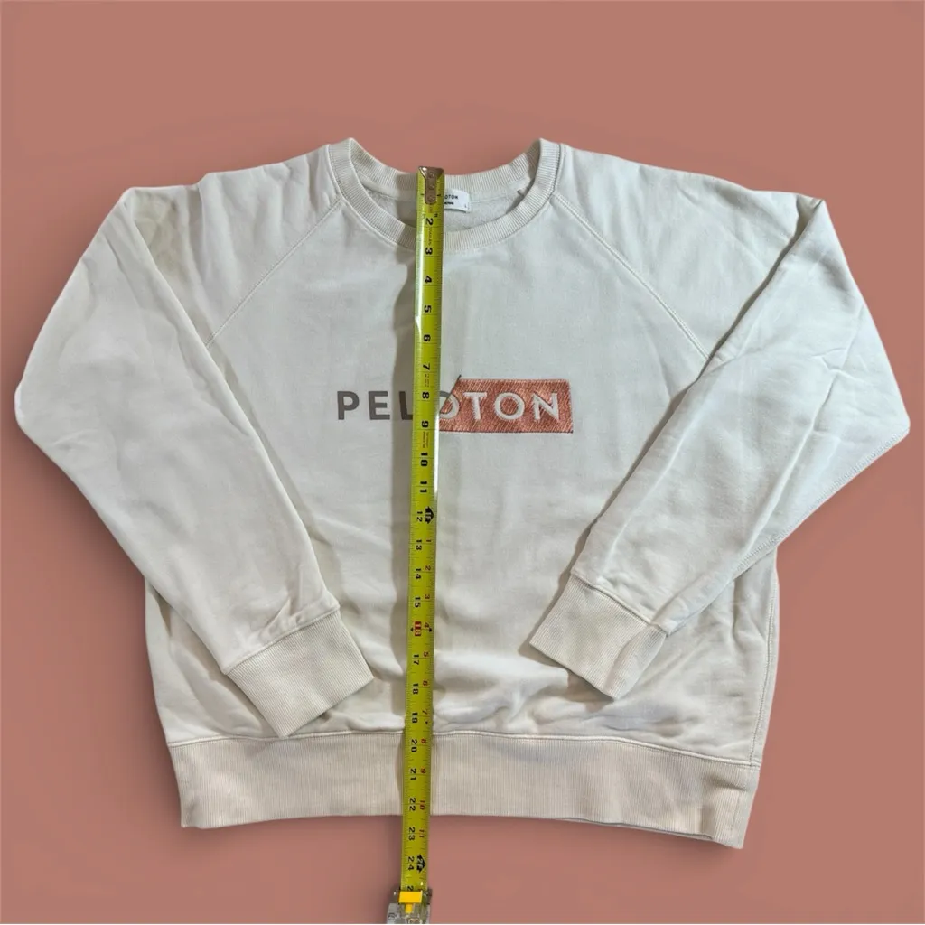 Peloton Women’s Cream Ivory Crewneck Sweatshirt Embroidered Orange Logo Large - Image 3