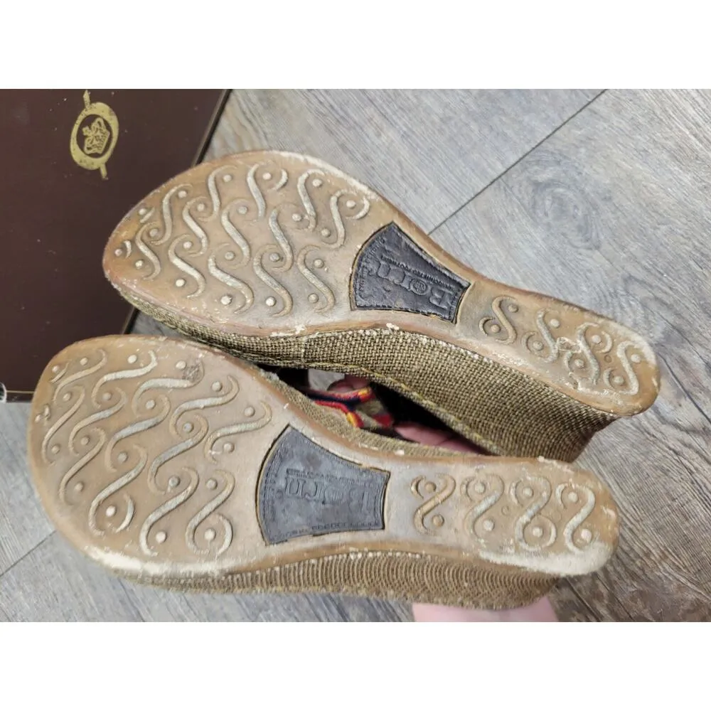 Born Wedge Sandals Maltia Brown Size 9 Leather Upper 3" Heel Red Blue Shoes - Image 8