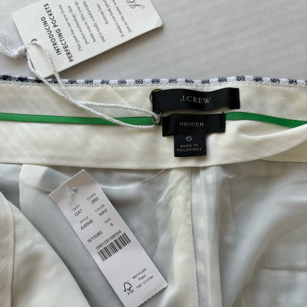 NWT J. Crew Hayden kickout crop pant in gingham stretch linen Navy & white 6 - Image 8