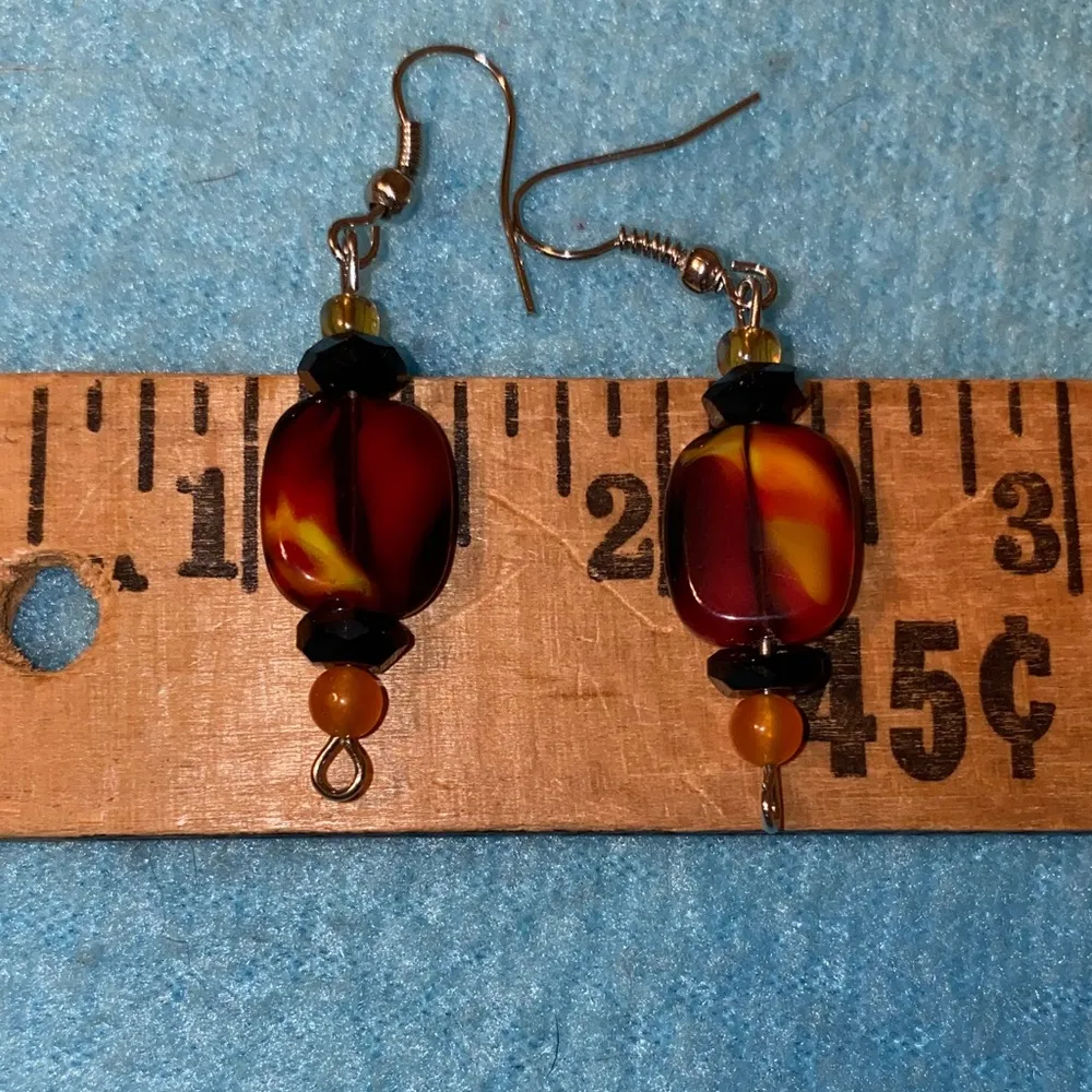 AMBER pierced beaded dangling drop earrings  
sterling wires vintage new - Image 6
