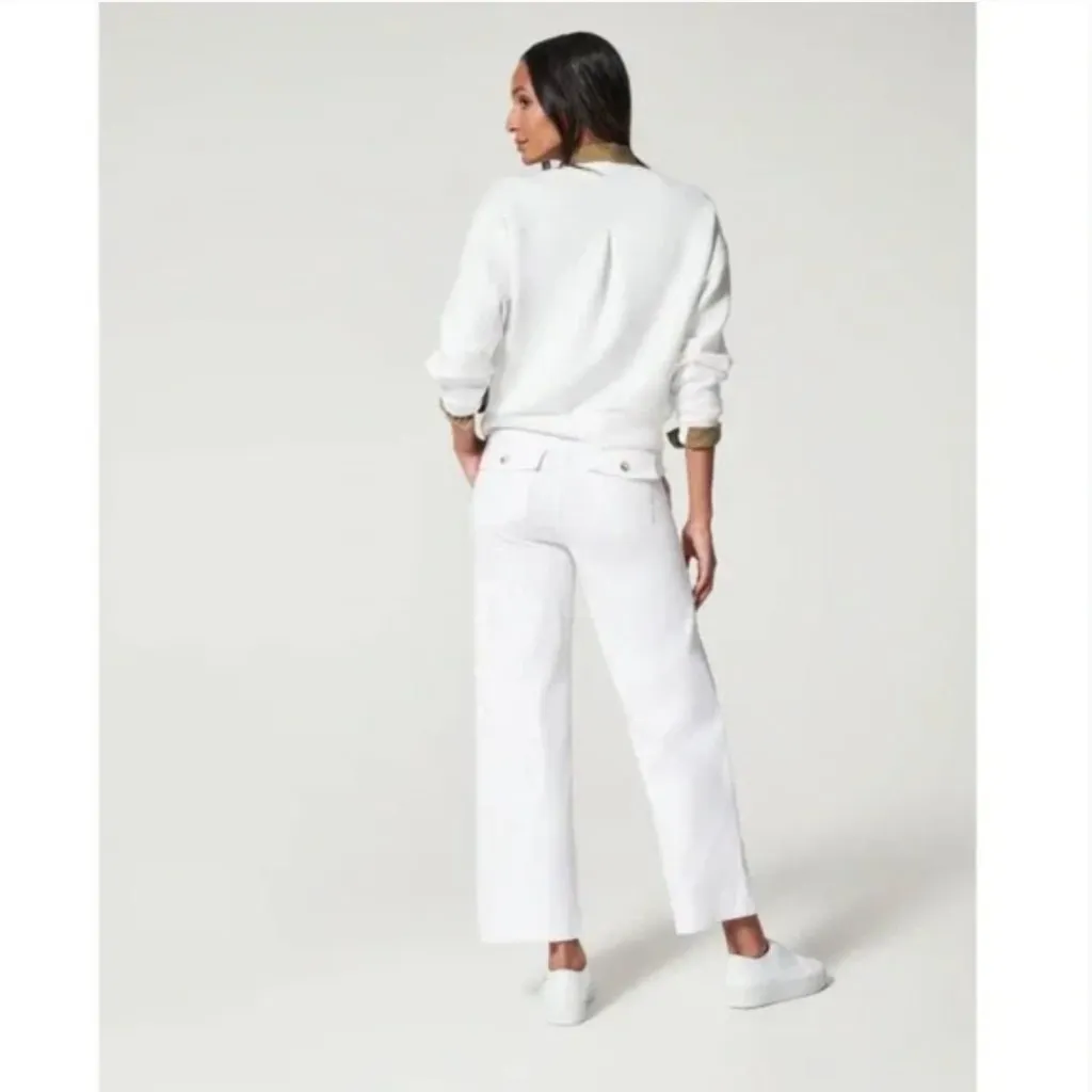 Spanx White Stretch Twill Cropped Wide Leg Pant Large - Image 2