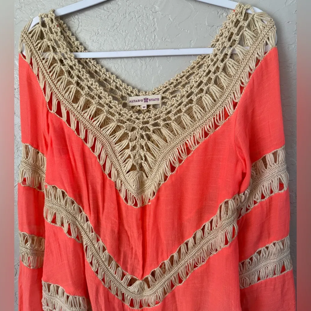 Altar'd State Coral and Beige Crochet Tunic - Image 8