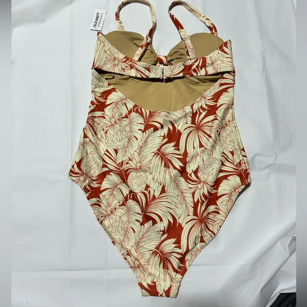 Old Navy Tie-Front Keyhole Bandeau-Style One-Piece swimsuit Size medium tropical - Image 5