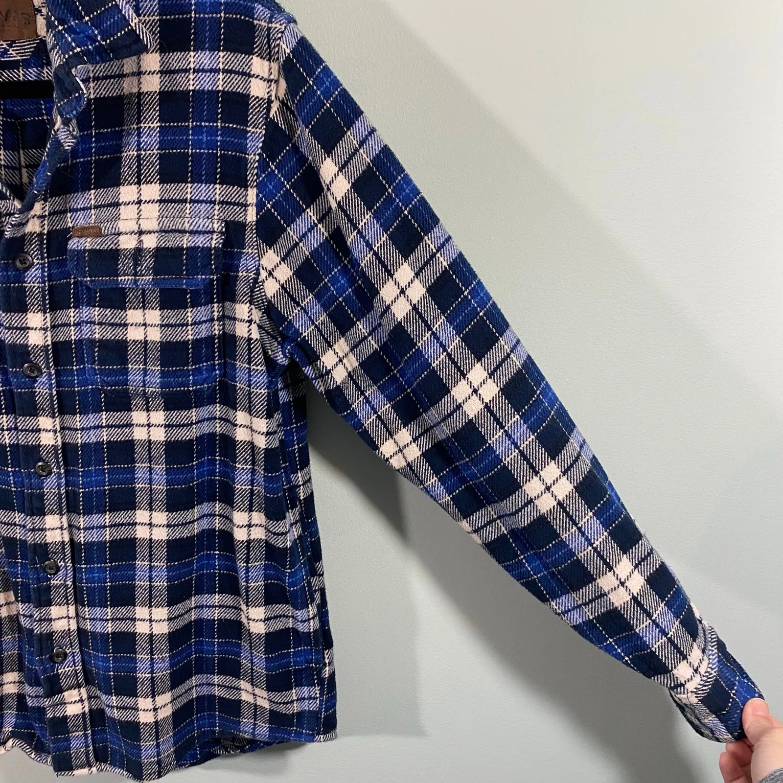 Orvis Women Blue Plaid Button Up Cotton Thick Flannel Shirt Size S - Image 6