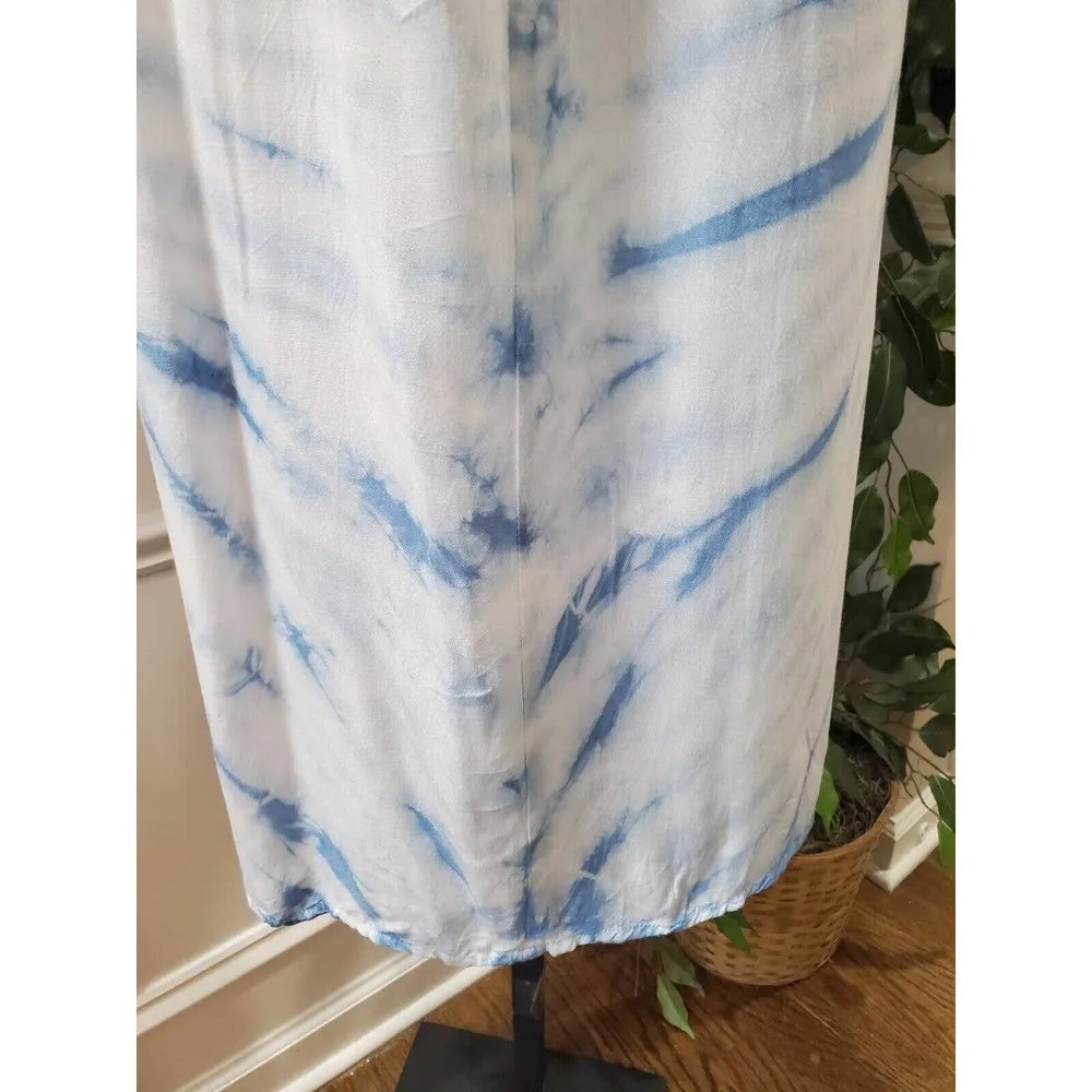 Raviya Womens White Blue Tie Dye 100% Rayon V Neck Sleeveless Maxi Dress Small - Image 4
