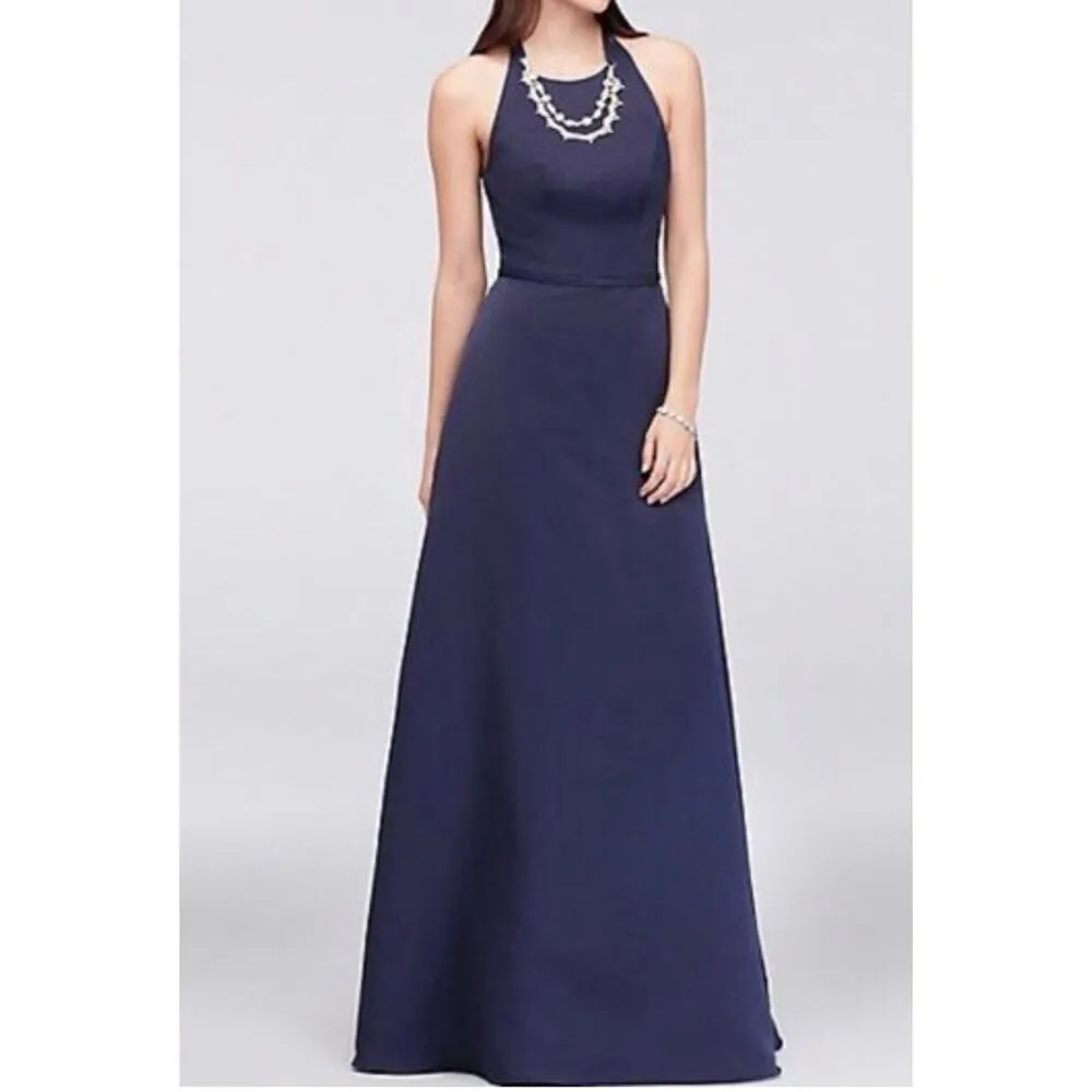 Oleg Cassini Faille crystal neck marine blue a-line maxi dress 18 - Image 15