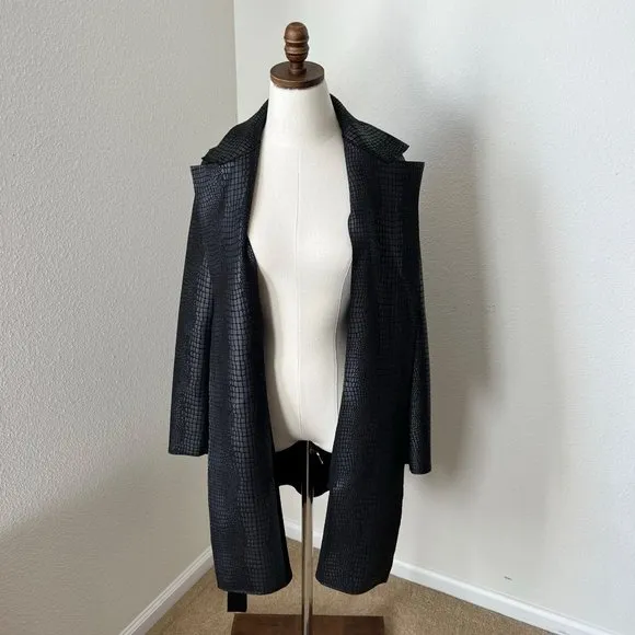 Love Token Trench Coat Women‎ Black XS Olga Croc Pockets Waist Tie EUC - Image 6