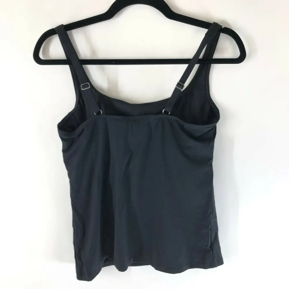 Lands End Tankini Top Underwire Scoop Neck Gathered Black 6 - Image 2