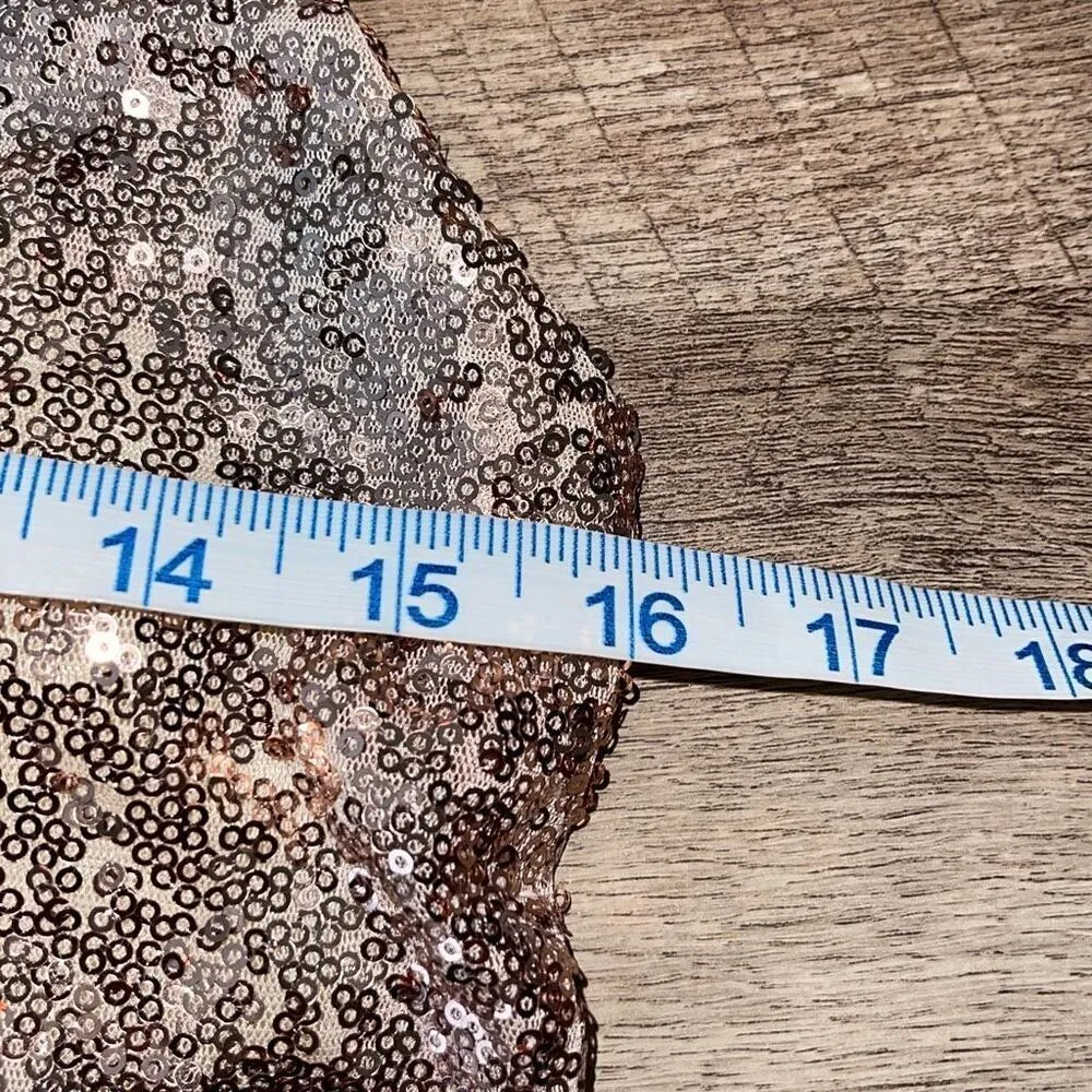 Lookbook Store Womens Sequin Sleeveless V-Neck Lined Mini Dress Rose Gold Sz‎ 10 - Image 9