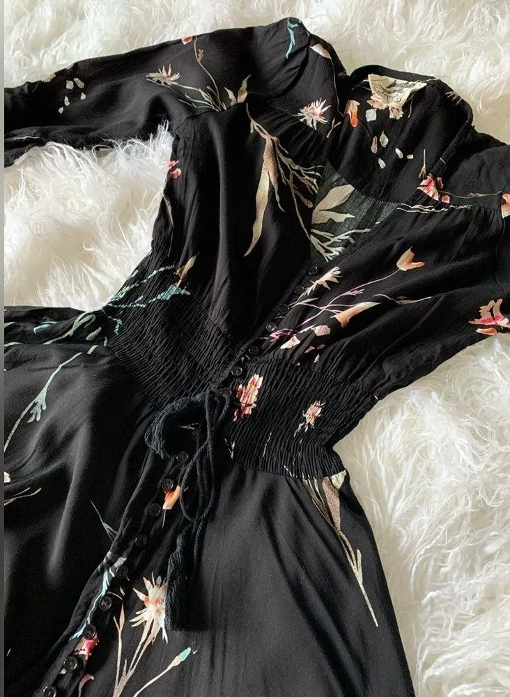 Jaase xs Indiana black floral button down boho maxi dress - Image 5