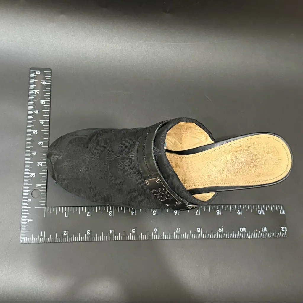 COACH Ivy Black Signature Logo Canvas Studded Wooden Platform Mule Clogs Size 9 - Image 9