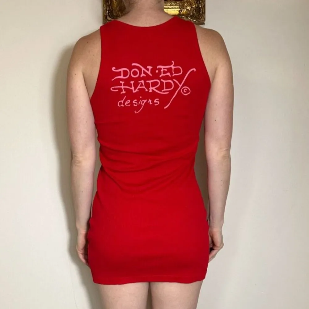 Ed Hardy Cobra Red Tank Dress Size Medium - Image 3