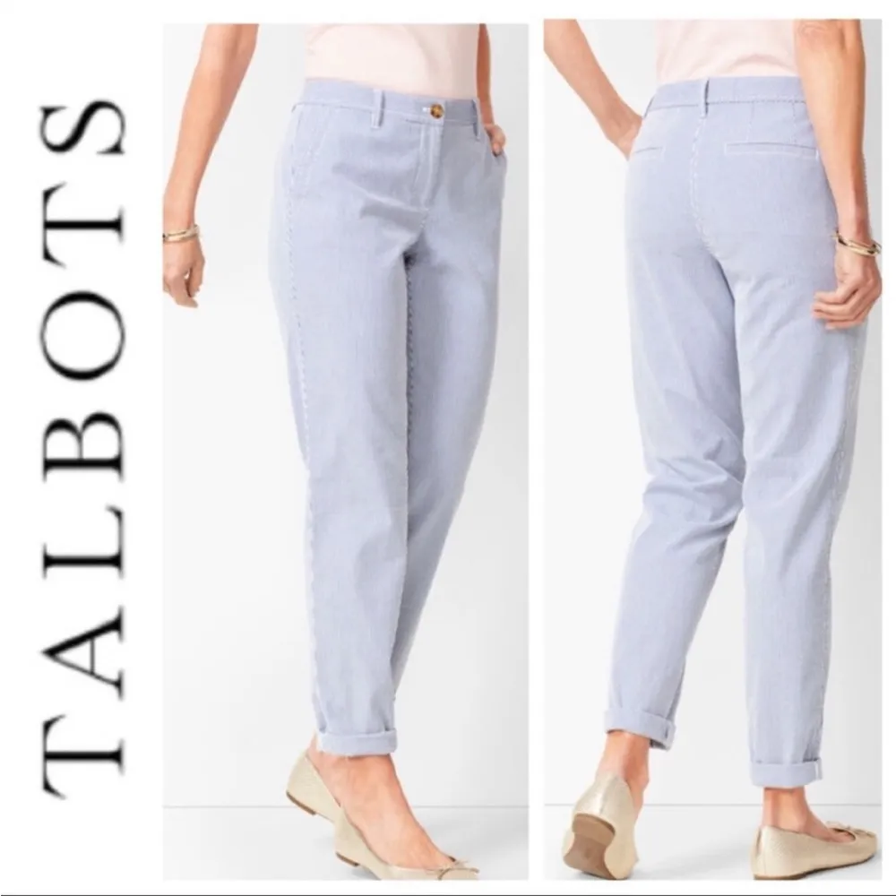 Talbots Women 12P Blue White Pinstripe Straight Leg Stretch Cotton Chinos - Image 2