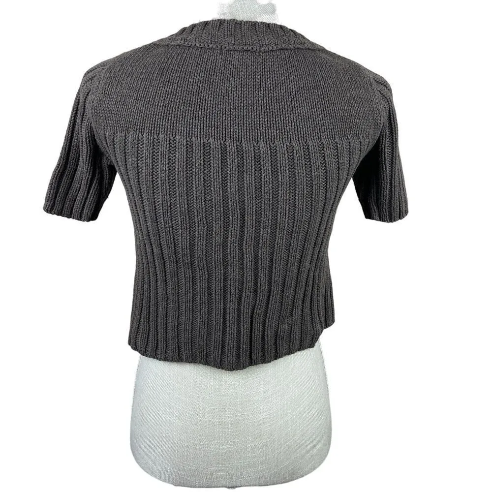 Aeropostale Cable Knit Cropped Cardigan Womens M Brown Cottage Y2K Dark Academia - Image 2