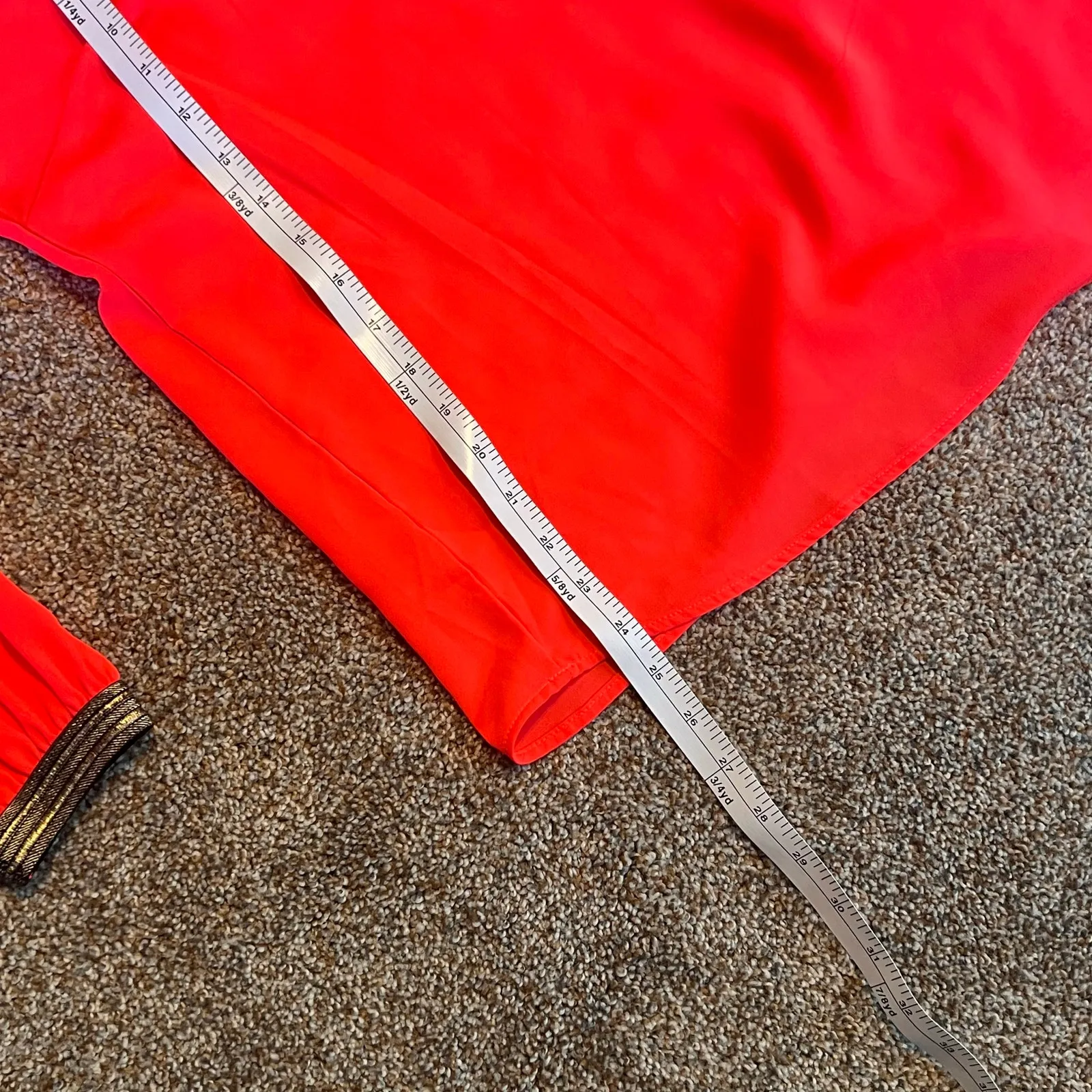 Stella and Dot Soiree Top Blouse Light Gold Metallic Cuff Coral Orange Sz L - Image 5