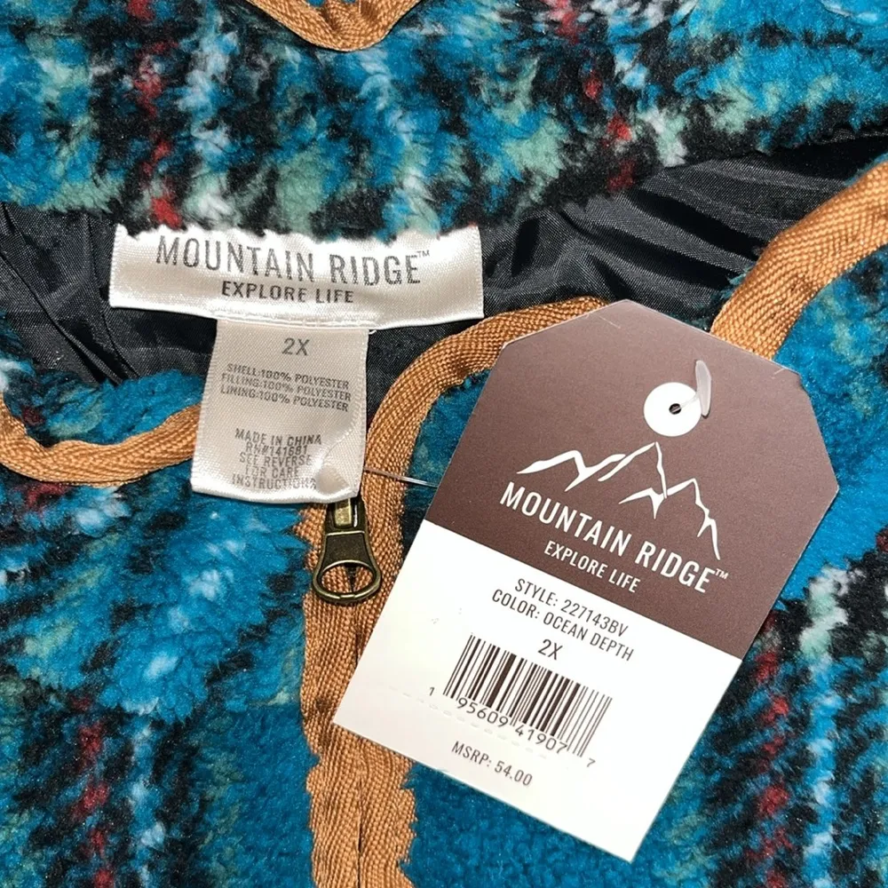 Mountain Ridge NWT Size 2X Blue Plaid Zip Front Plush Sherpa Vest Jacket - Image 4