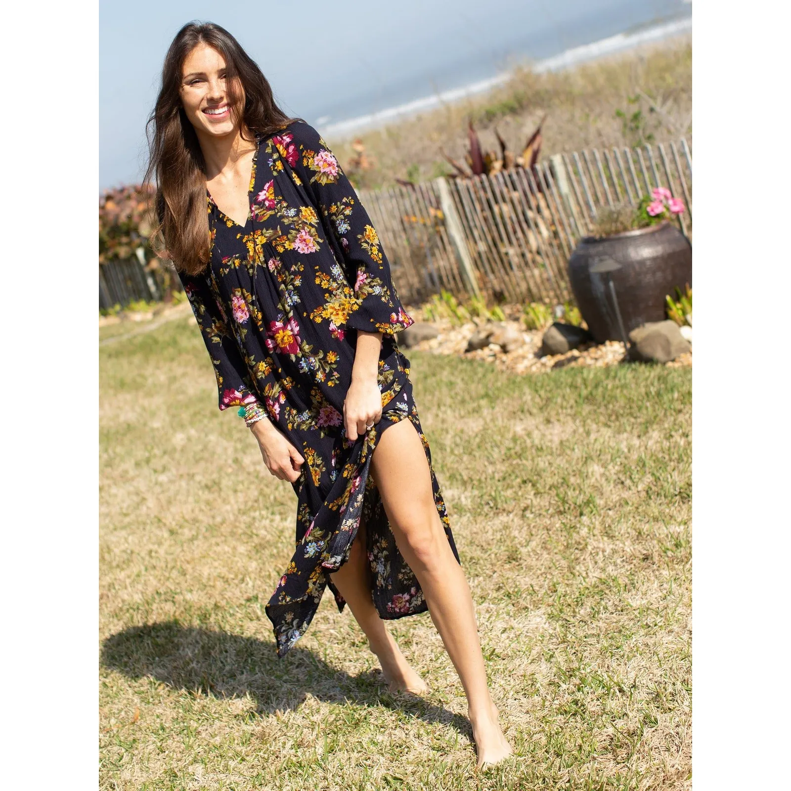 Natural Life Rowan Side Slit Midi Dress Floral Print Boho Cottagecore Whimsy XL - Image 3