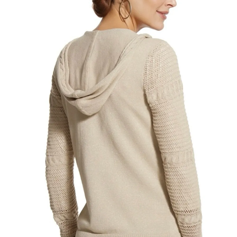 Zenergy by Chico’s Stitch Hoodie Sweater Tan/Gold Sparkly Size 0 (Chico’s size) - Image 7