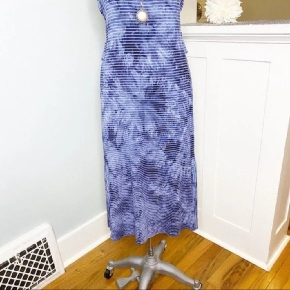 Chico’s Tie Dye Maxi Dress Striped Nautical Blue White Sundress Small - Image 4
