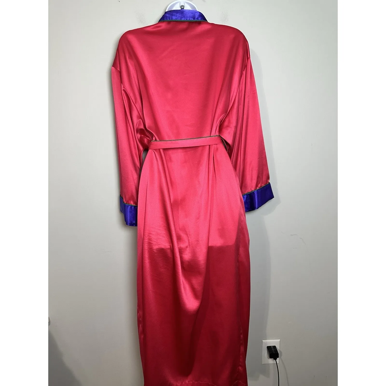 Victoria's Secret Gold Label Robe Magenta Purple Colorblock Satin 80s 90s Sz S - Image 6