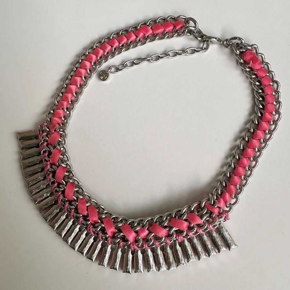 Ann Taylor Loft Rhinestone Pink Orange Summer neon silver necklace - Image 8