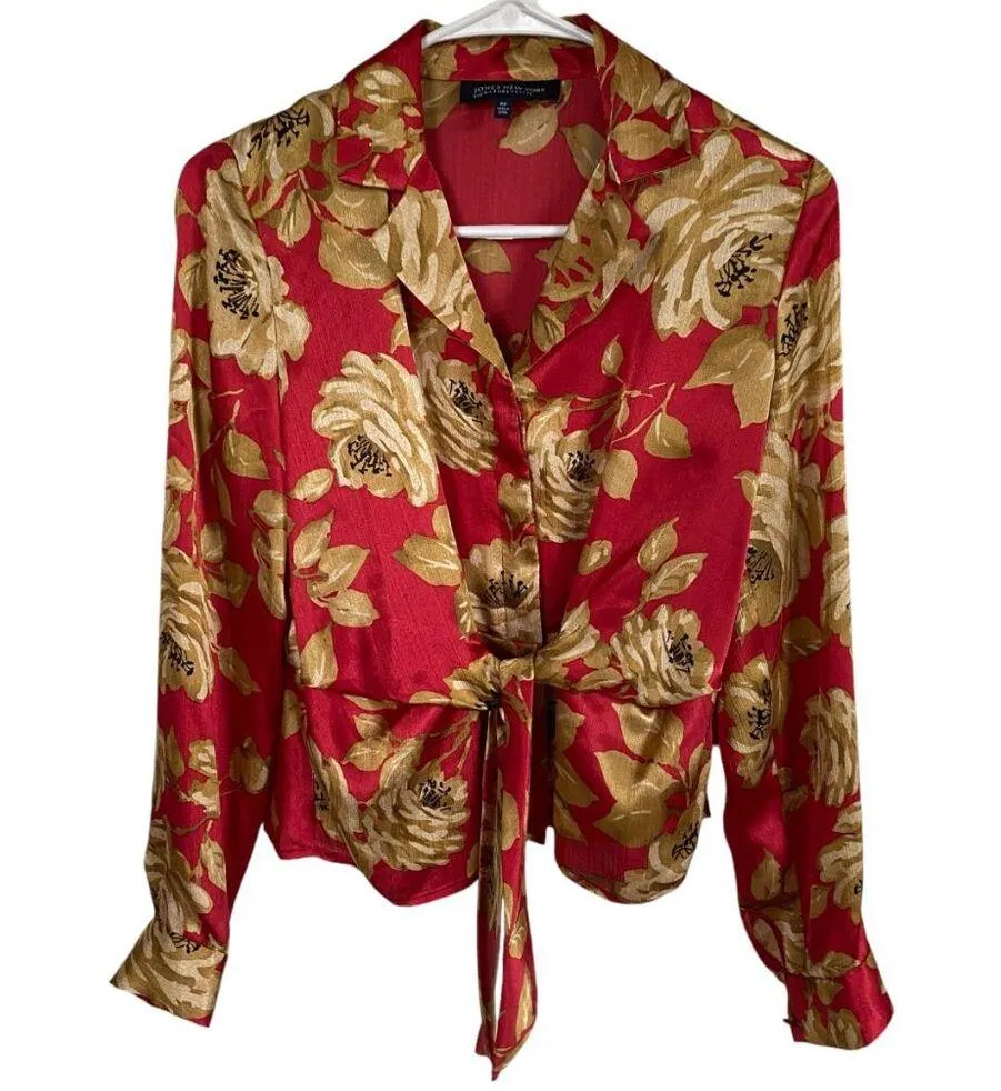 women's PP cranapple floral long sleeve collared tie front blouse - Image 8